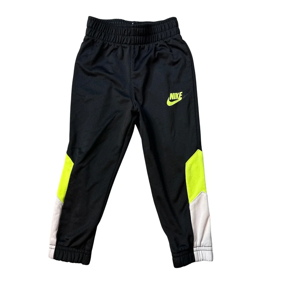 Nike‎ Track Pants Kids 2T Black Neon Yellow White Joggers Colorblock Athletic